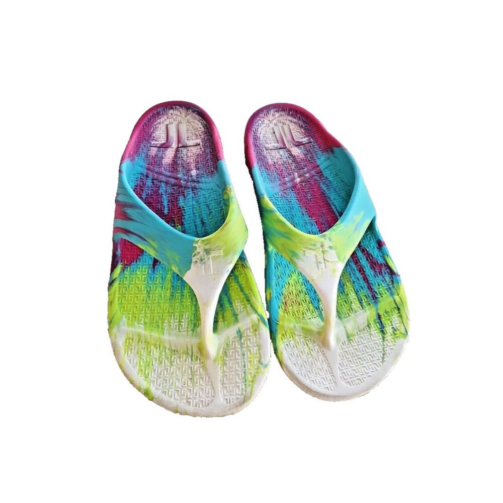 TELIC Energy Tie Dye Recovery Flip Flops Women 10 Men 9 M L Pink Teal Lime USA